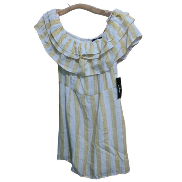 Lulu's Yellow Stripe Off The Shoulder Dress - Picture 4 of 8
